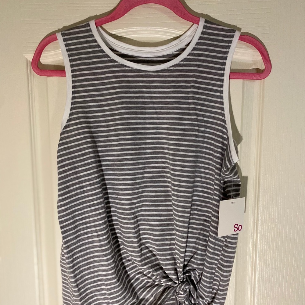 SO CUTE ATHLETIC TIE STRIPED GRAY TANK TOP